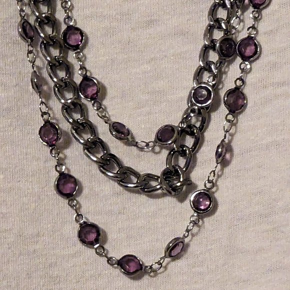 Simply Vera Wang Gun Metal with Purple Accents 3-Layer Necklace NWT - Picture 7 of 9
